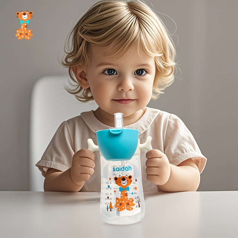 10oz Leak-Proof BPA-Free Silicone Feeding Bottle with Straw for Kids