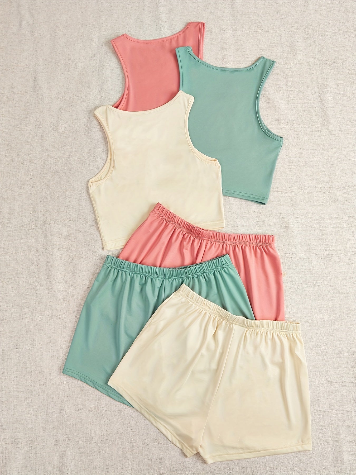 Plus Size Women's Pajama Set Solid Crop Tank Top Elastic Shorts Loungewear