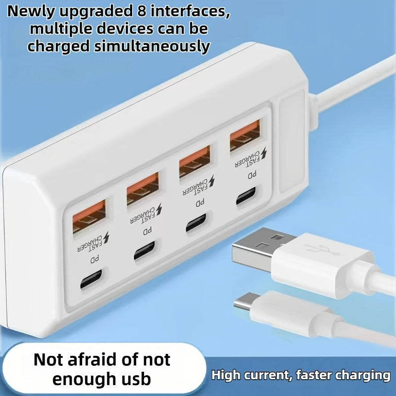 Multi Hole Power Strip with 4 USB and 4 PD Ports for Charging Devices