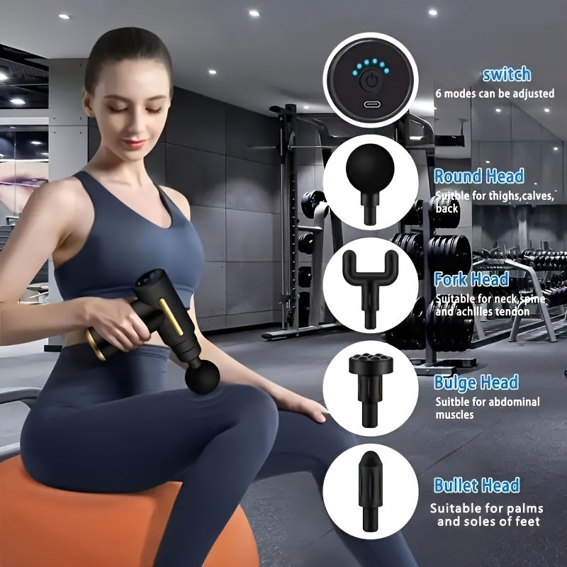 Electric Massage Gun with 4 Replaceable Heads Portable Handheld Muscle Massager Ultra-Silent Brushless Motor