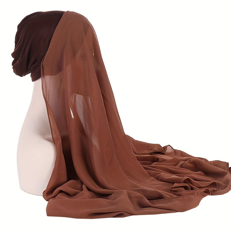 Women's Chiffon Instant Hijab Solid Color with Undercap and Breathable Elastic Forehead Band for Sun Protection