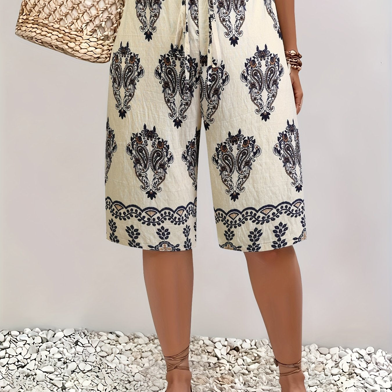 Бермуды для женщин больших размеров с принтом, повседневный стиль для отпуска, ткань без растяжения