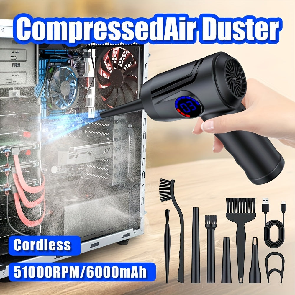 Cordless Electric Air Duster 4 Speeds Rechargeable 6000mAh Fast Charge LCD Display LED Light