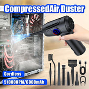 Cordless Electric Air Duster 4 Speeds Rechargeable 6000mAh Fast Charge LCD Display LED Light