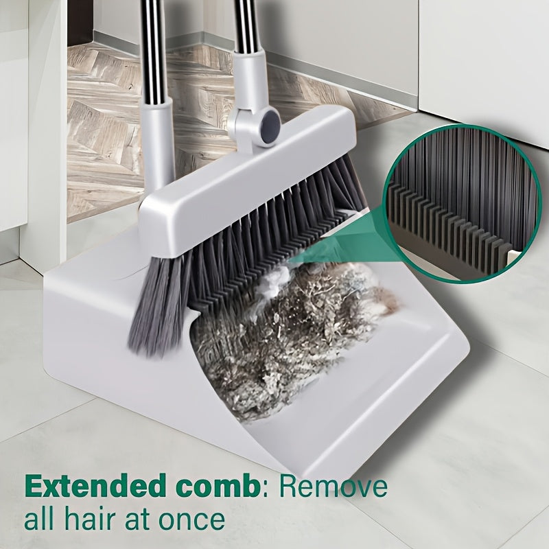 Escoba con cepillo y recogedor, plegable 3 en 1 con giro, cerdas suaves para pelo de mascotas