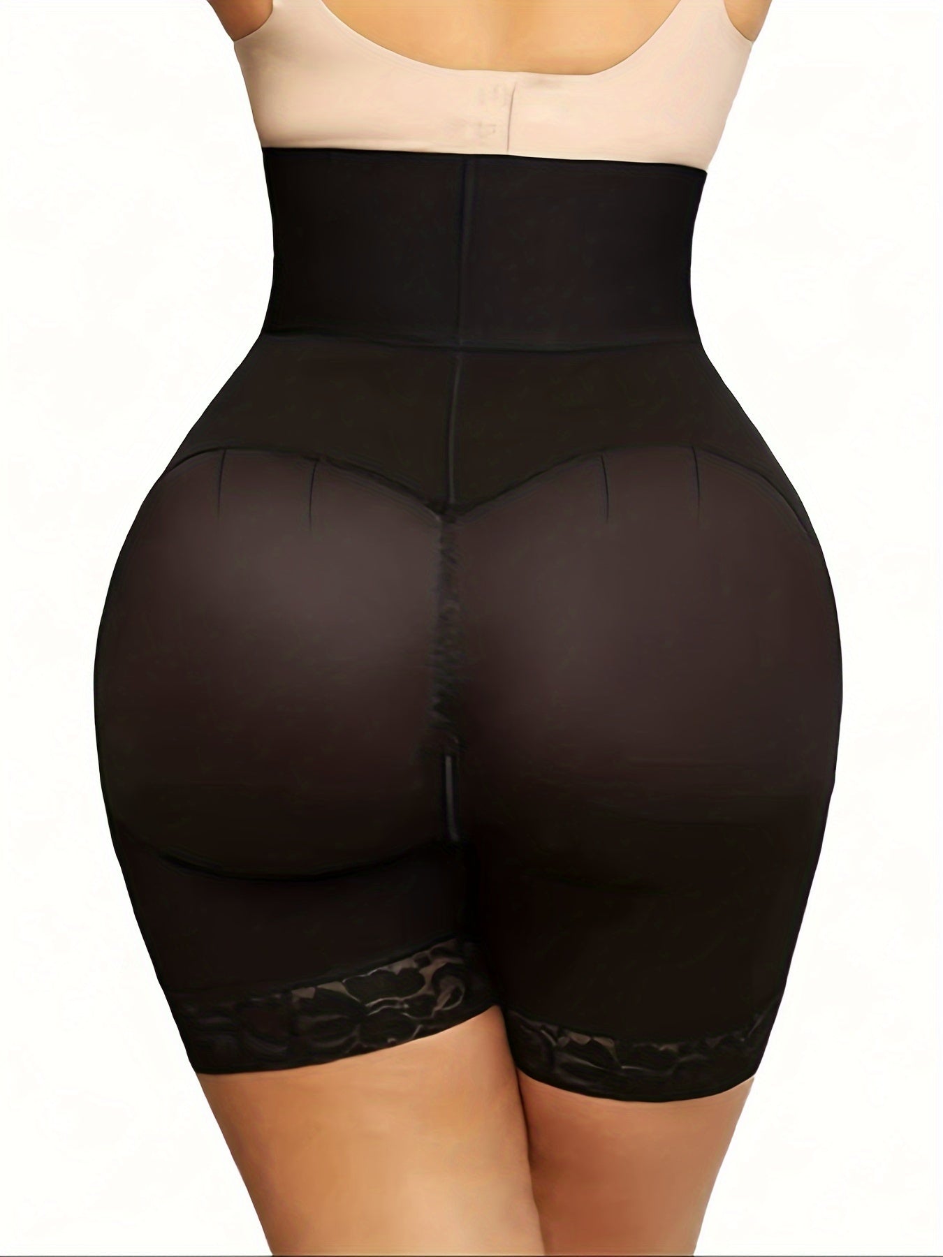 High Waist Shapewear Shorts with Lace Edges Belly and Hip Lift Solid Color