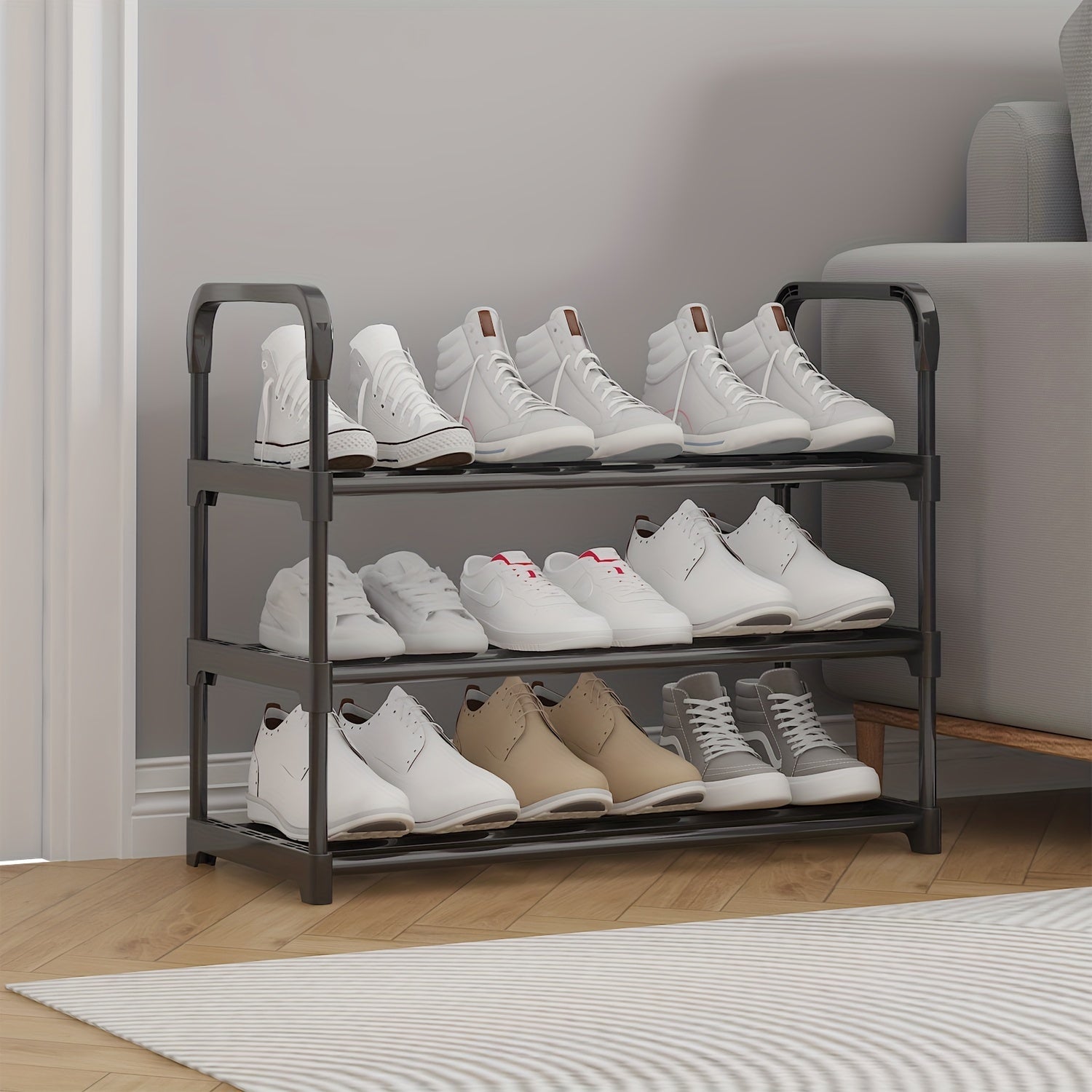 3-Tier Metal and Plastic Shoe Rack with Stable Design and Easy Assembly