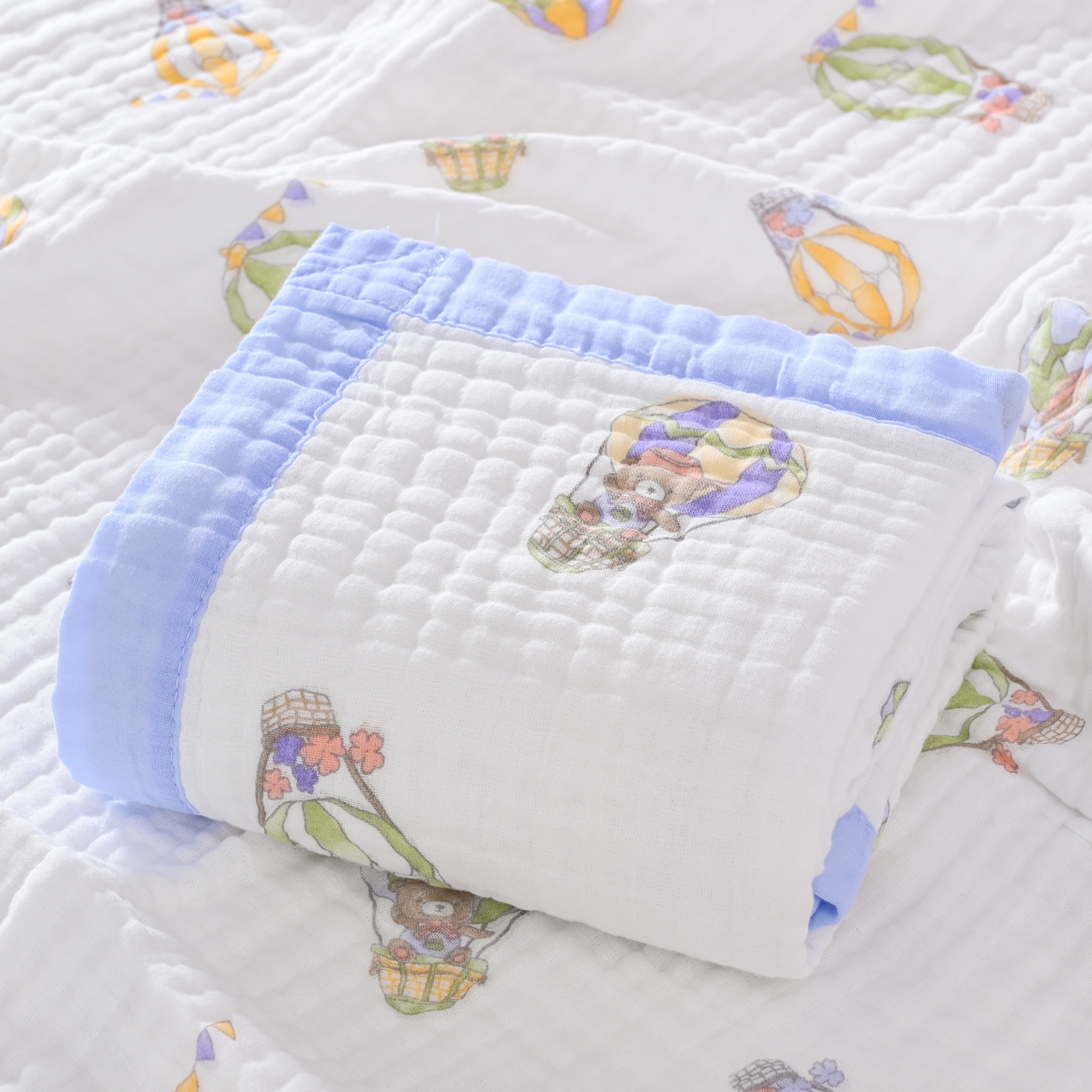 Cotton Gauze Throw Blanket with Cartoon Pattern Hypoallergenic Stain-Resistant for Bed Bath Office