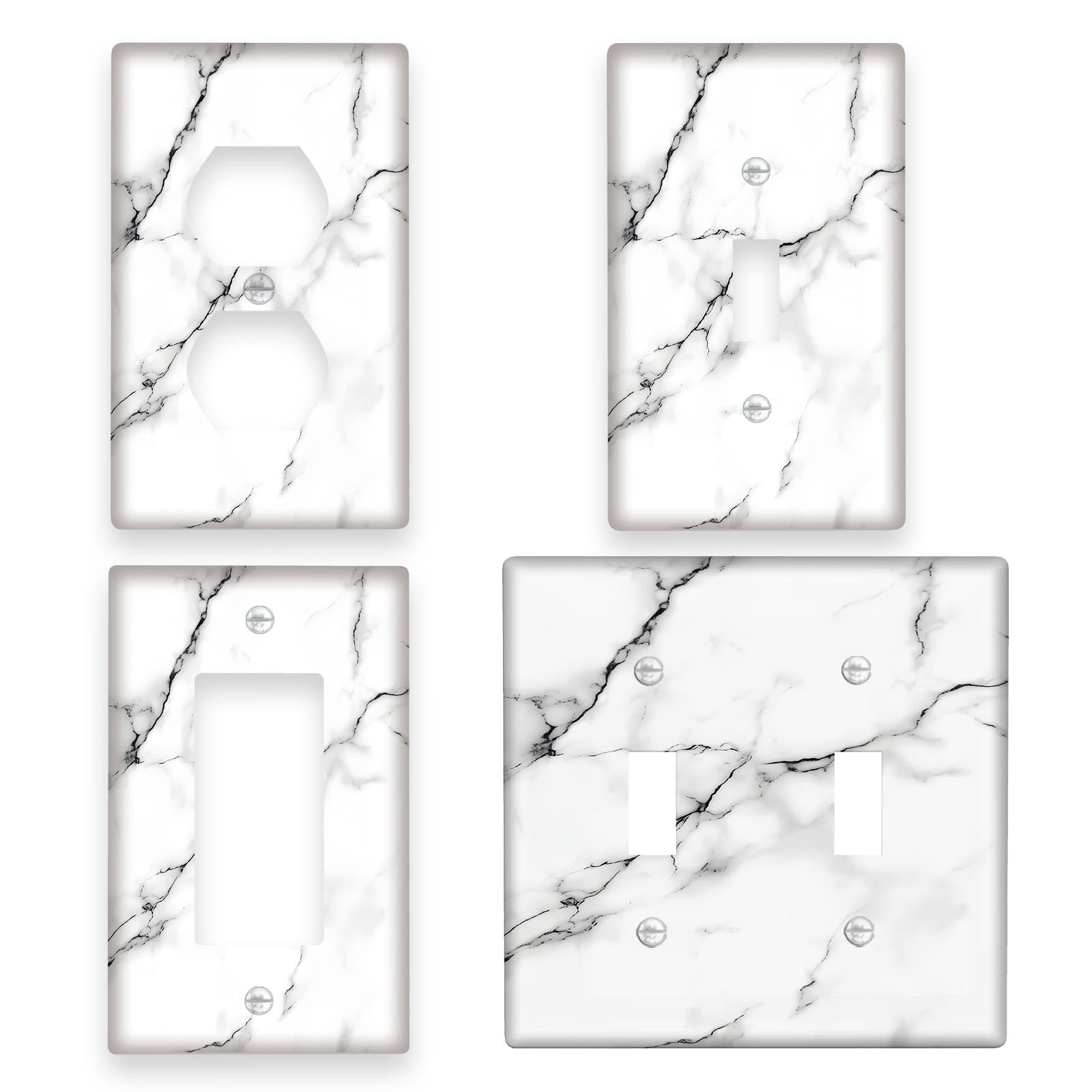 Marble Print Switch Plate Cover in White and Gray Easy to Clean Wall Decor