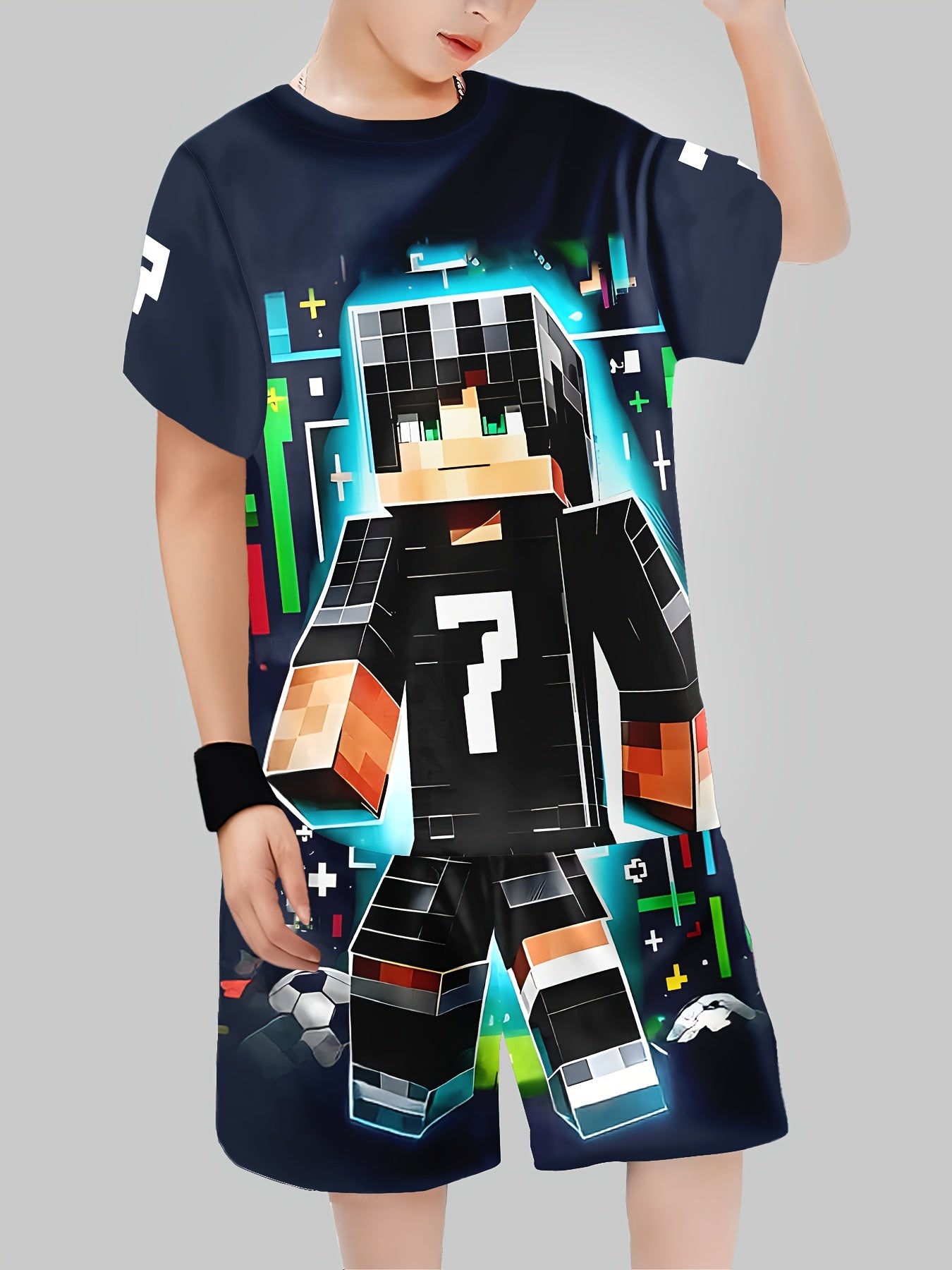 Boys Casual 3D Printed T-Shirt and Shorts Set for Outdoor Activities