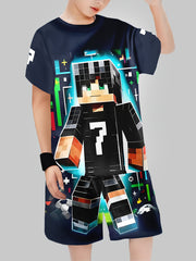 Boys Casual 3D Printed T-Shirt and Shorts Set for Outdoor Activities