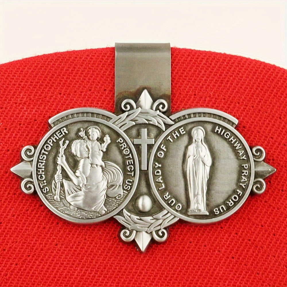 Alloy Saint Christopher Traffic Guardian Hat Clip Set Religious Travel Protector Gift
