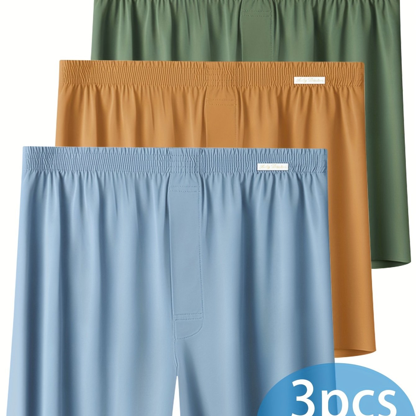 Men's Boxer Shorts Set of 3 Breathable Seamless Loose Fit Polyester Elastane Summer Sports Casual Green Orange Blue