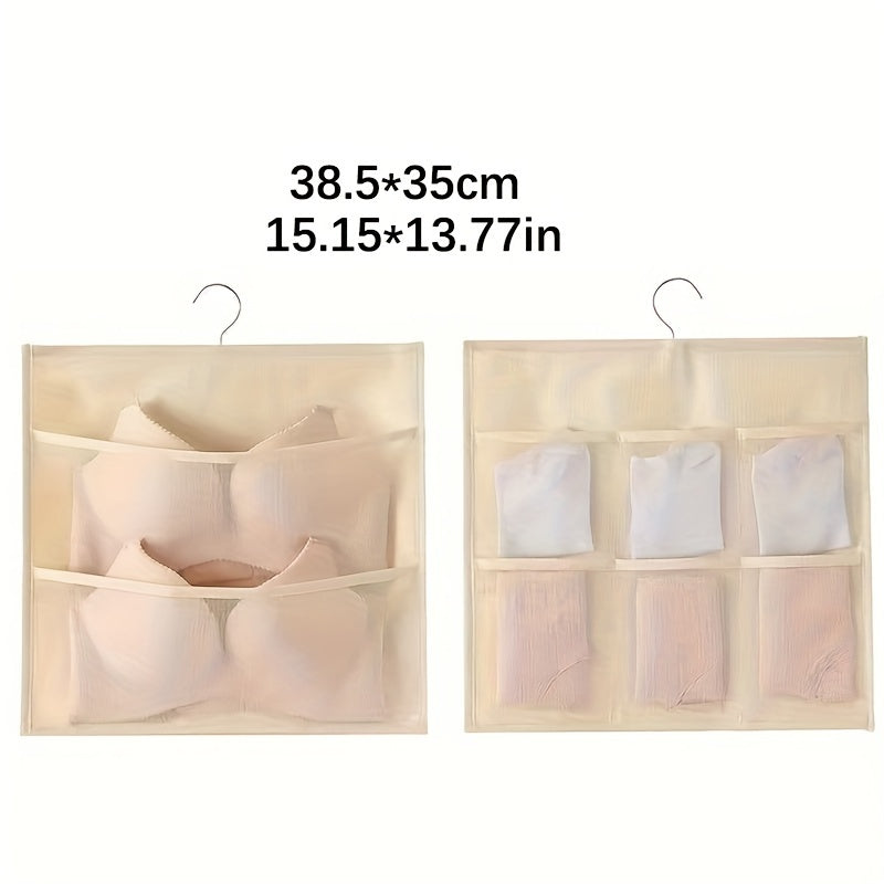 Dual-Sided Hanging Organizer for Underwear Socks Non Woven Foldable Grey Pink Ivory
