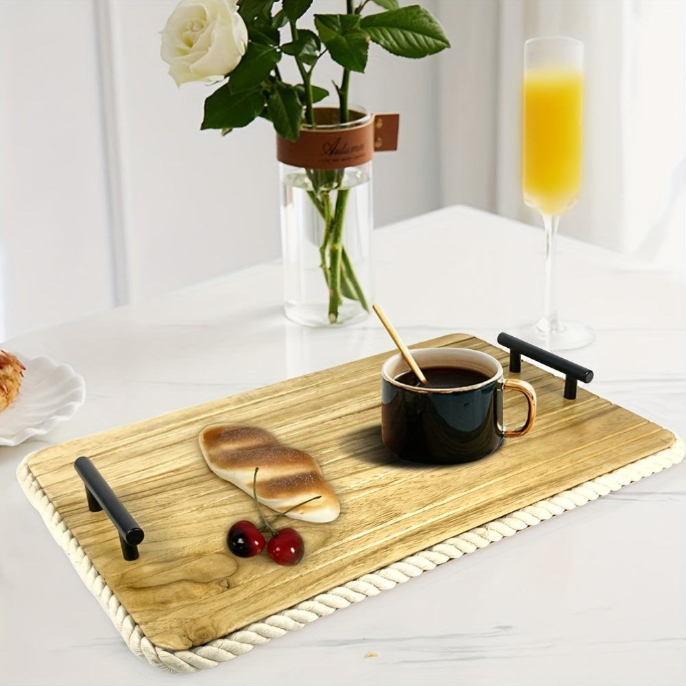 Wooden Serving Tray and Cutting Board with Detachable Handles for Cheese Fruits Food Prep