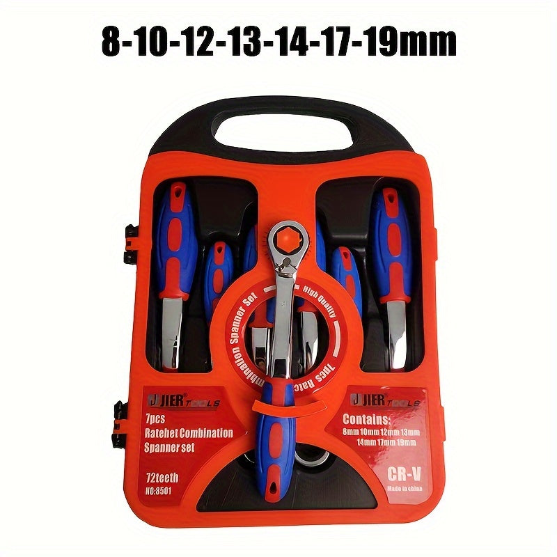 Унисекс пластиковый двухсторонний трещоточный ключ 8-19мм с изогнутой рукояткой