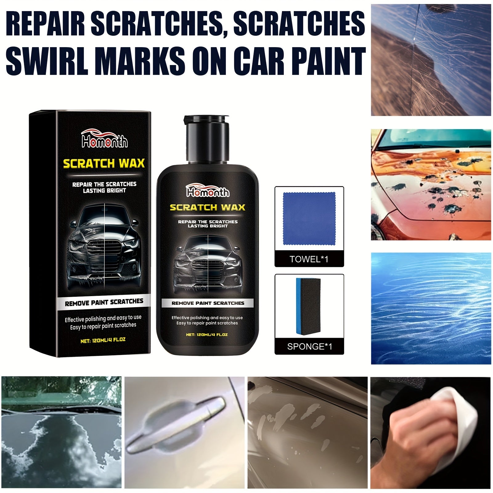 Scratch Repair Wax for Cars and Metal Surfaces, Auto Body Scratch Remover