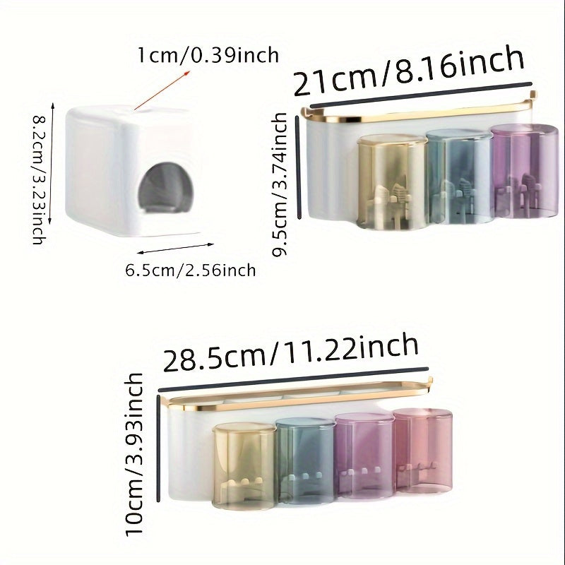 Wall-Mounted Toothbrush and Toothpaste Holder with Squeezer and Storage Shelf