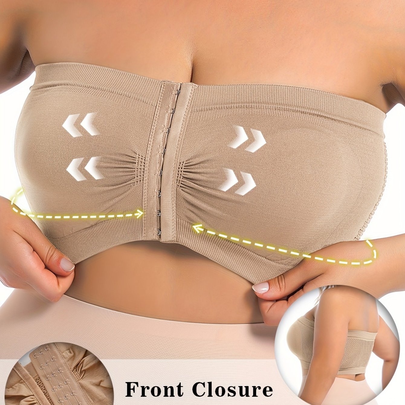 Women’s Plus Size Front Closure Seamless Strapless Bandeau Bra Wireless Full Coverage