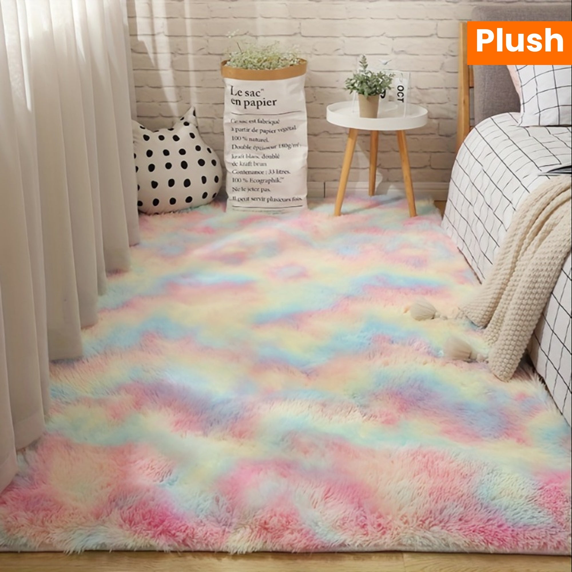 Alfombra de felpa ultra suave con teñido tie-dye para dormitorio o sala de estar, lavable a máquina