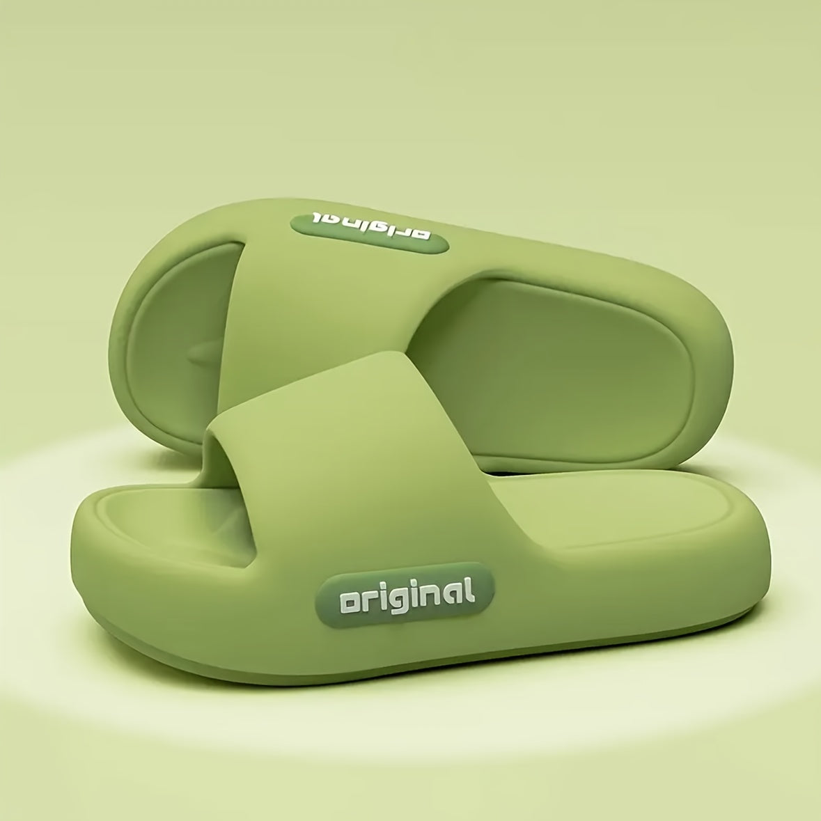 Women's EVA Slides Green Open-Toe Cushioned Indoor Outdoor Slippers