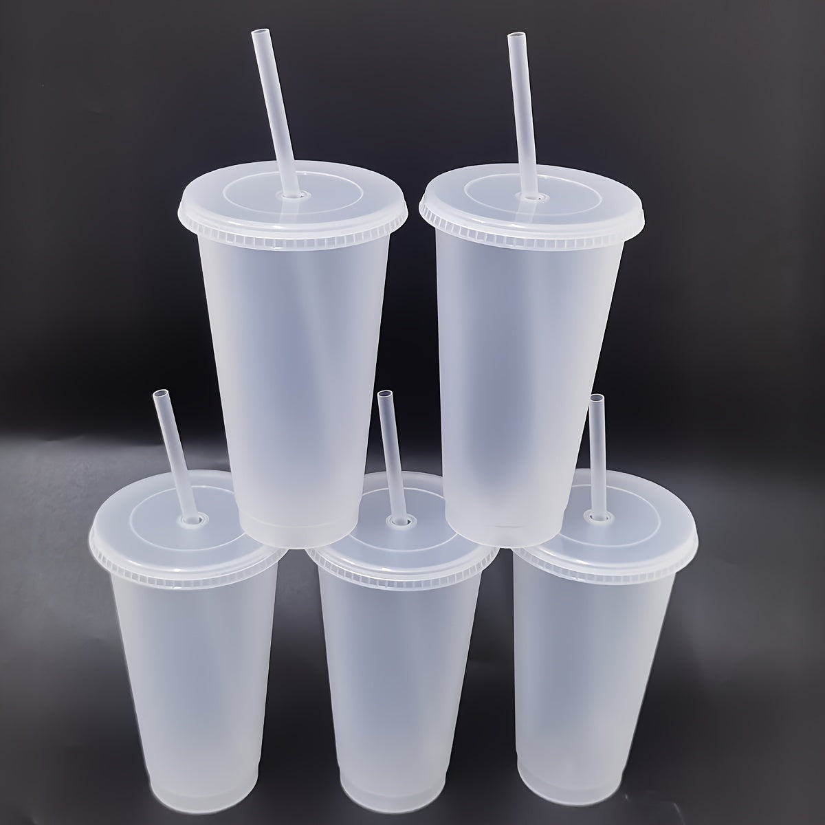 Reusable Plastic Cups with Straws and Lids, 5-Pack for Parties and Gifts