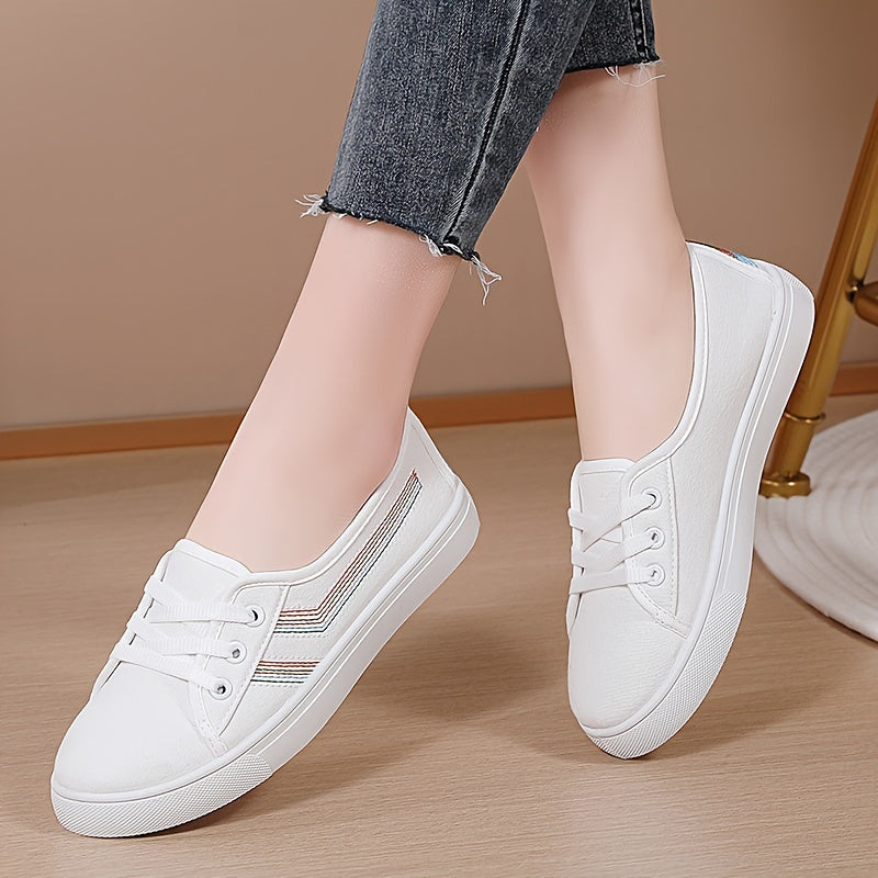 Women's Flat Fabric Shoes Casual Sneakers White Slip-On Versatile