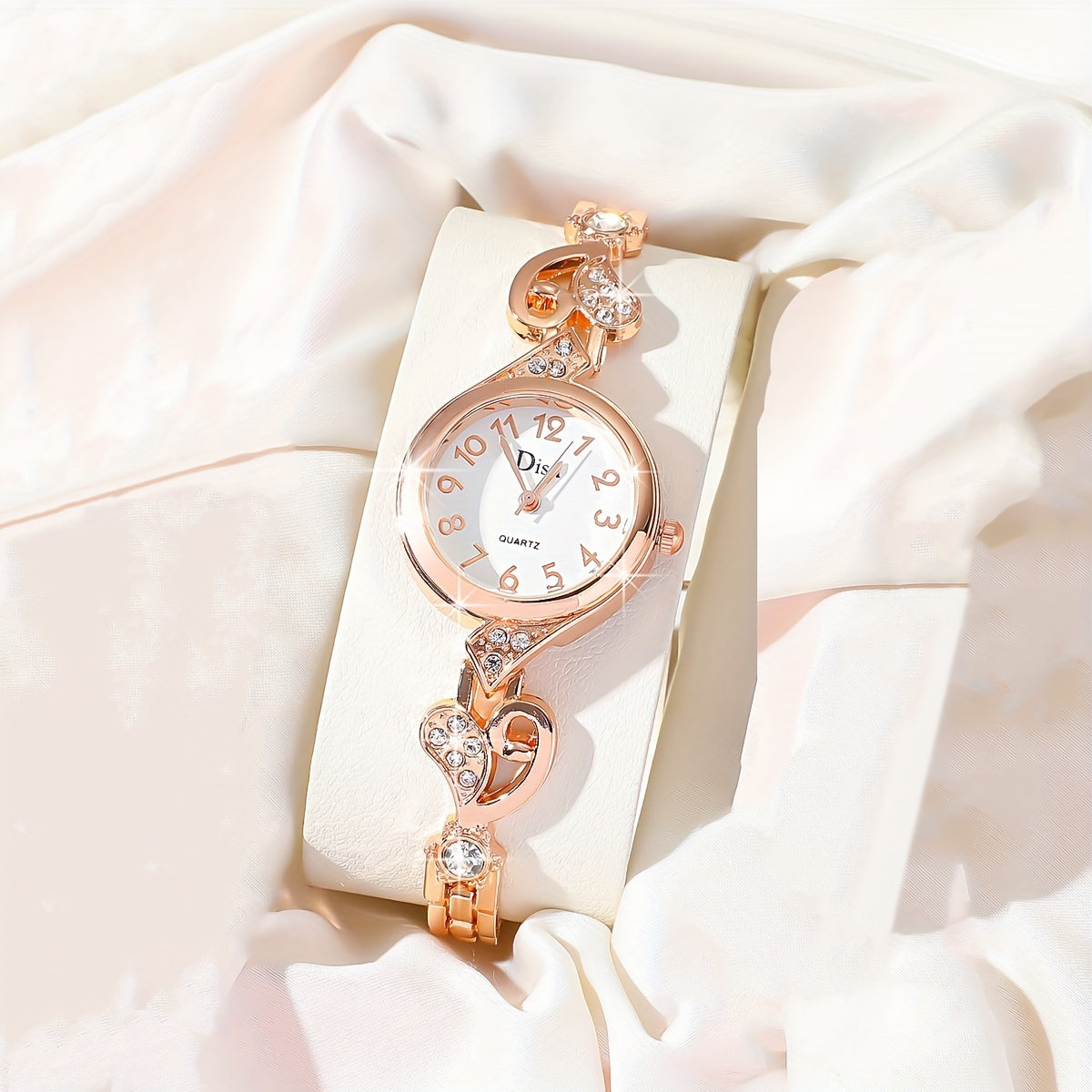 Women's Quartz Watch with Rhinestone Accents, Round Analog Bracelet, Zinc Alloy Band