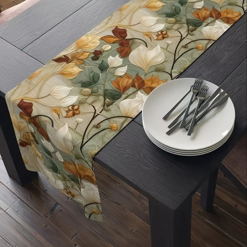 Spring Linen Table Runner with 3D Floral Daisies Eucalyptus Lavender for Dining and Parties