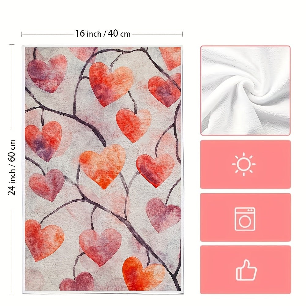 Valentine's Heart Kitchen Towels Set of 2 Soft Absorbent Dish Hand Towels Red Pink