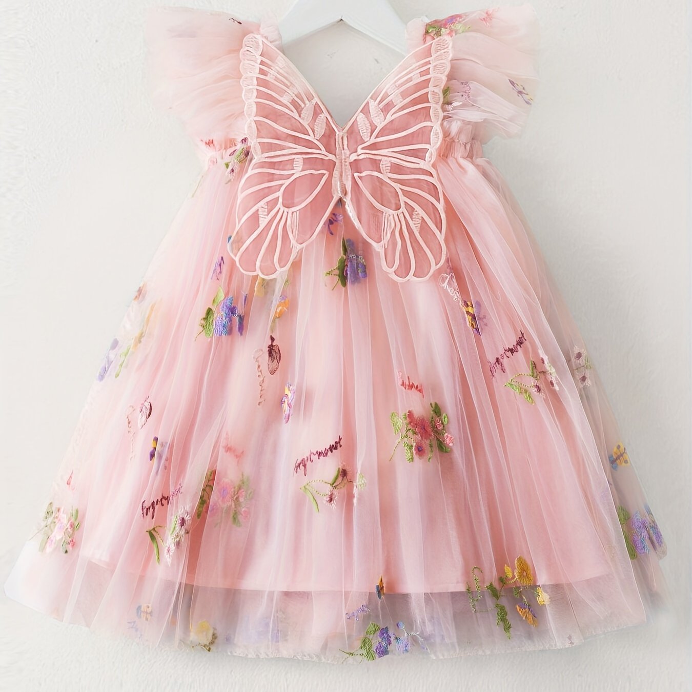 Infant Toddler Girl Summer Mesh Dress Butterfly Embroidery Cap Sleeve Baby Dress