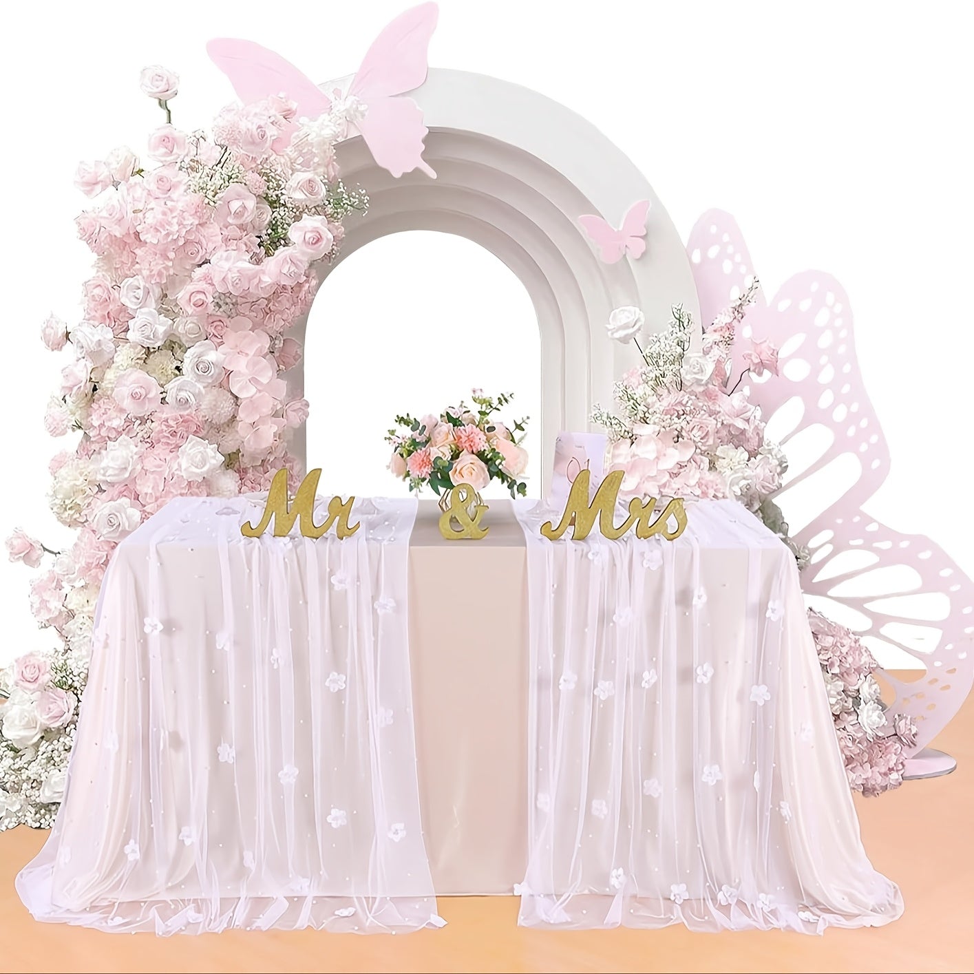 Camino de mesa de tul con perlas para bodas y fiestas, 72 pulgadas