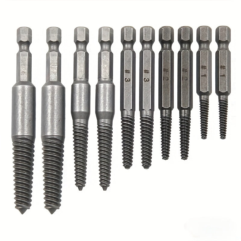 10-Piece High-Strength Steel Screw and Bolt Extractor Set for Damaged Rusted Screws