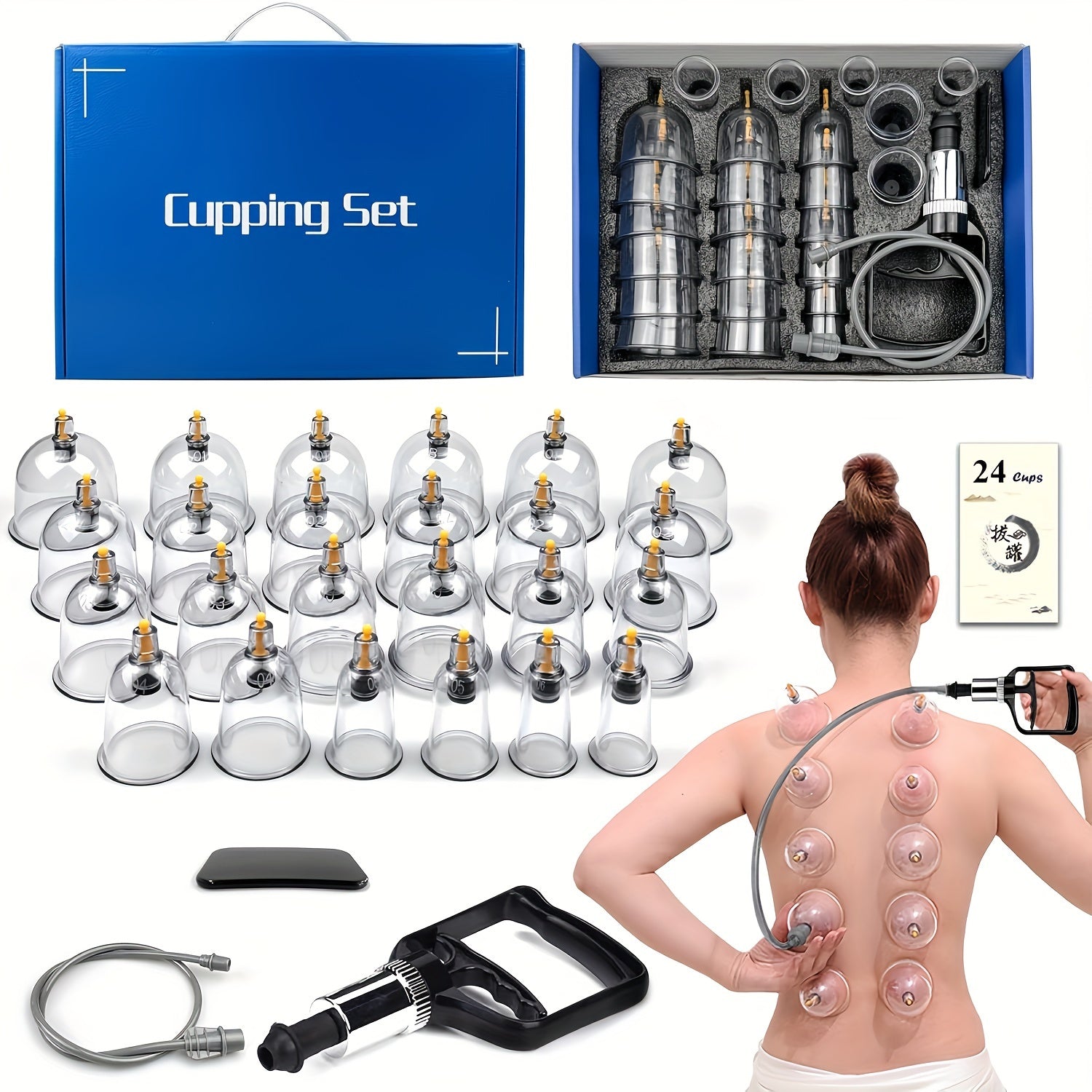 Blue Gift Box with 24/32 Cans and High-Quality Cupping Device Black Pearl Lining