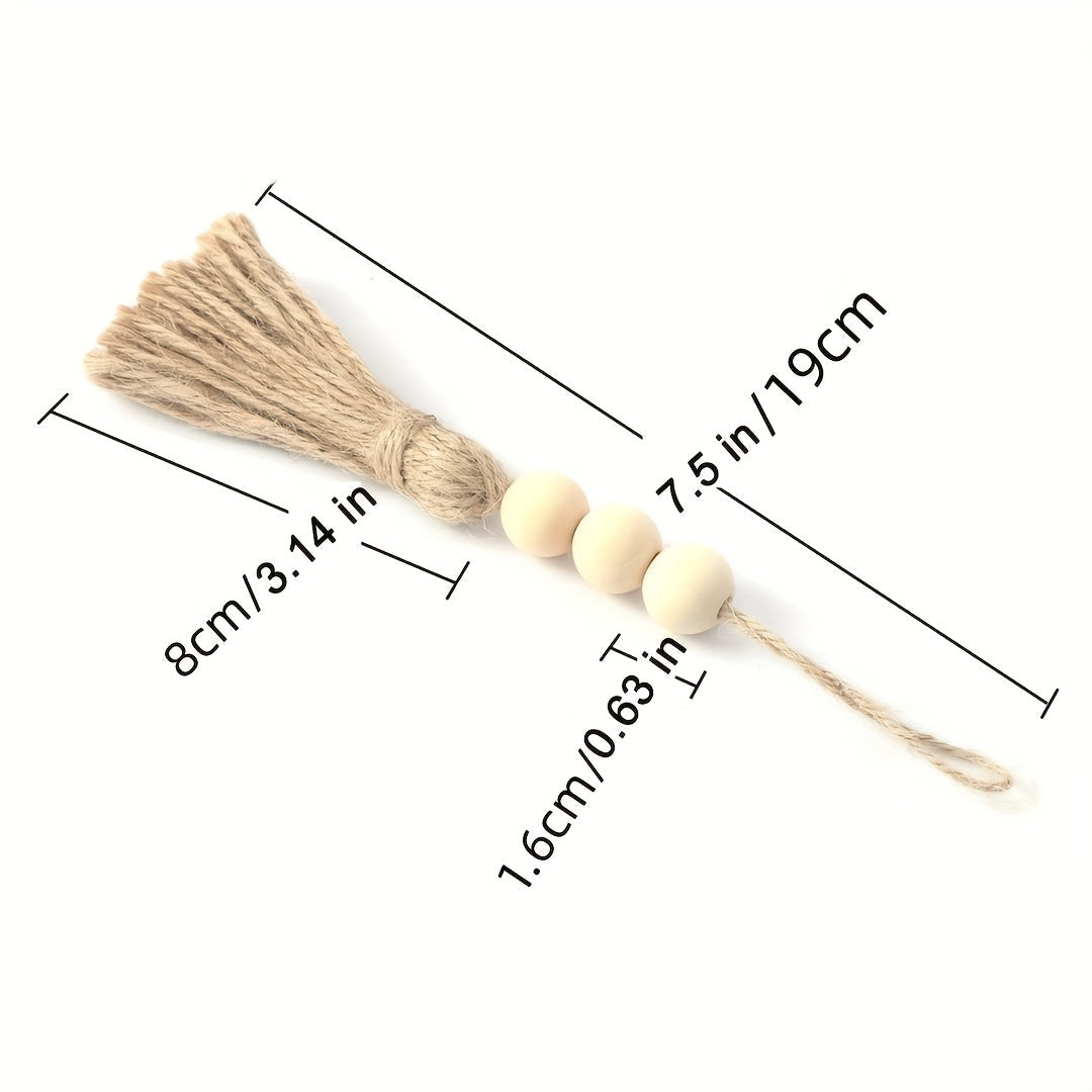 Set of 10 Natural Jute Rope Tassels with Wooden Beads for DIY Decor and Garlands