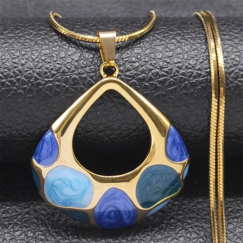 Geometric Enamel Pendant Necklace for Women Stainless Steel Gold Tone Vibrant Colorful Gift