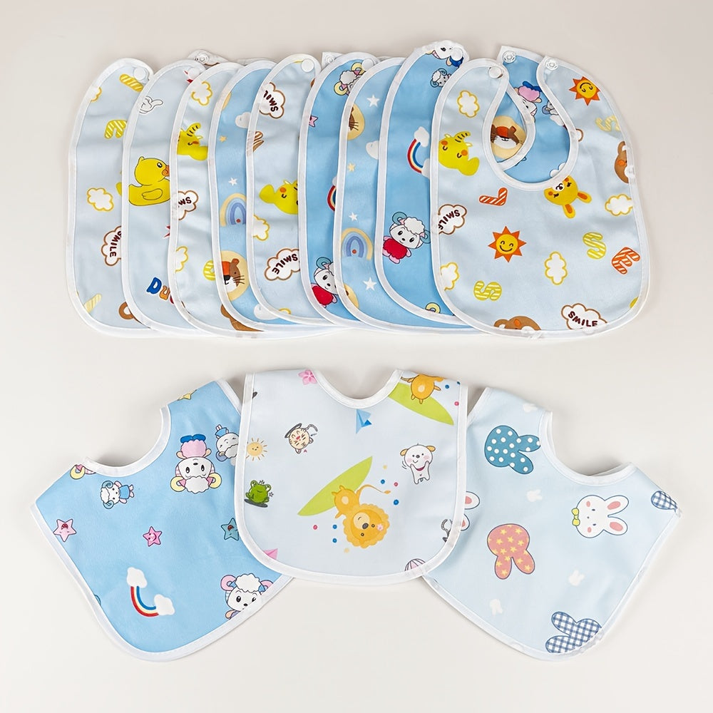 10-Pack Baby Bibs Waterproof Crystal Velvet with Animal and Space Designs for Mess-Free Feeding
