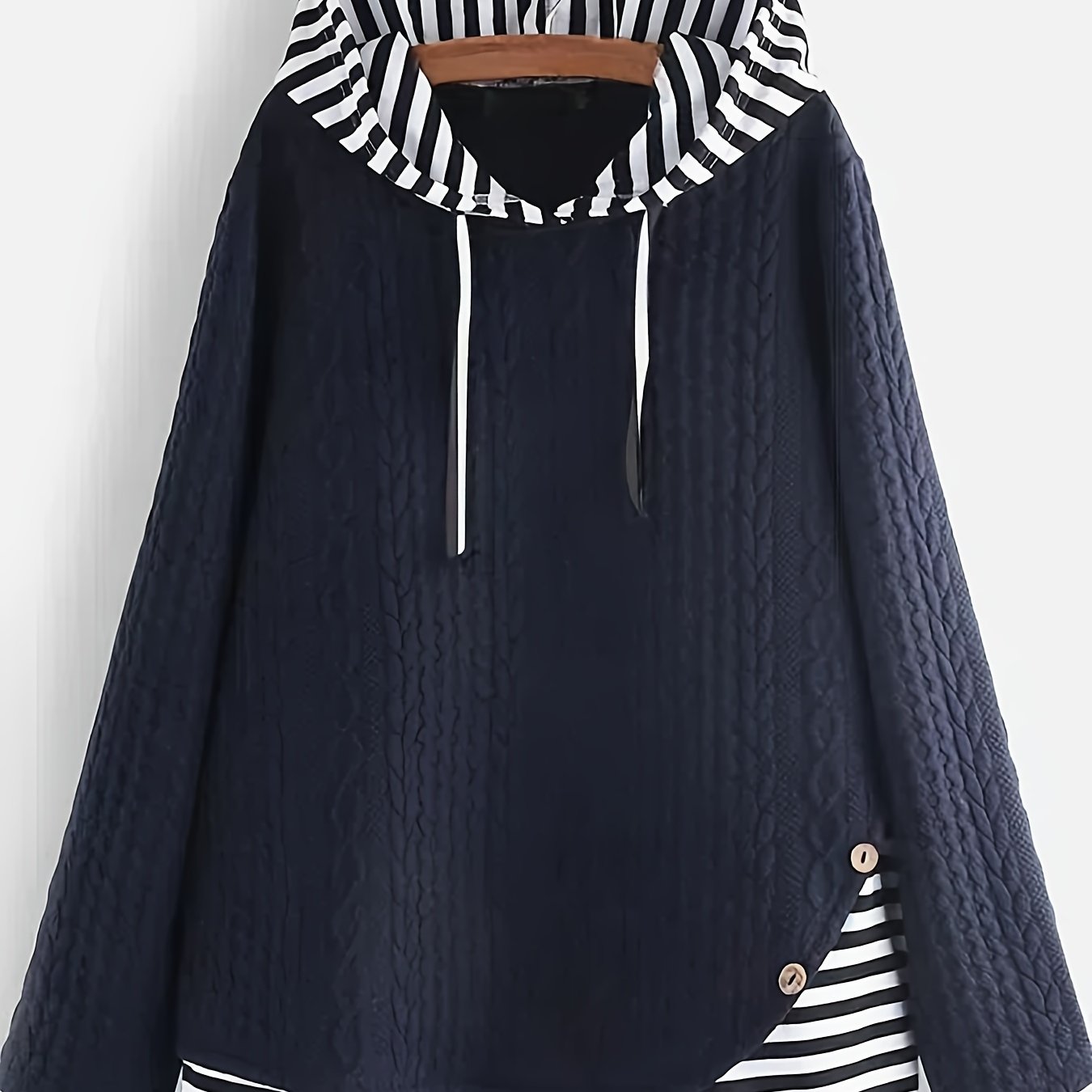 Plus Size Striped Hoodie with Drawstring Long Sleeve Casual Clothing