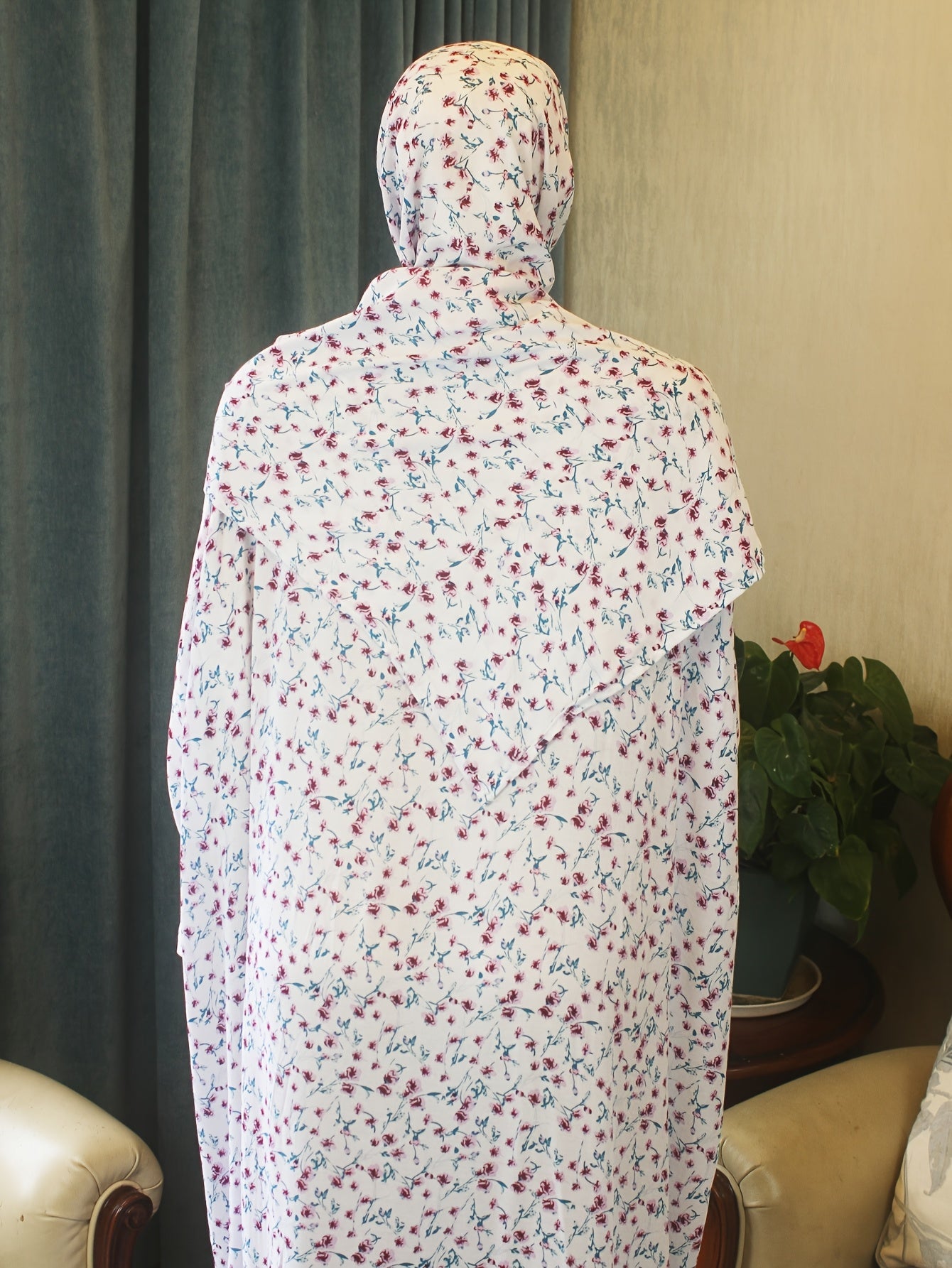 Plus Size Floral Abaya Kaftan Dress Long Sleeve Ramadan Outdoor Daywear