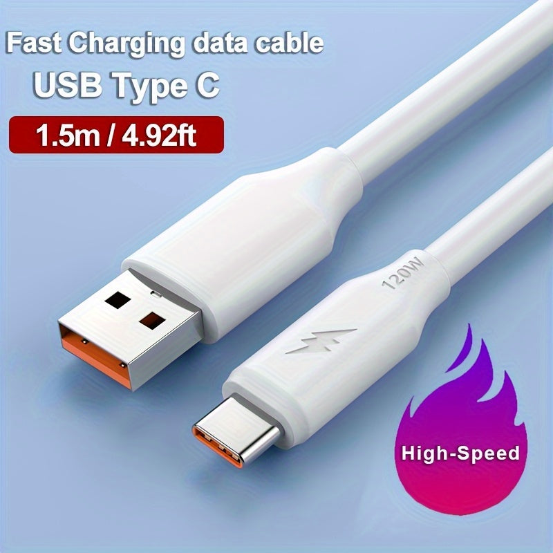 PVC USB-C Charging Cable 120W 6A Fast Data Sync Durable Round Glossy Finish