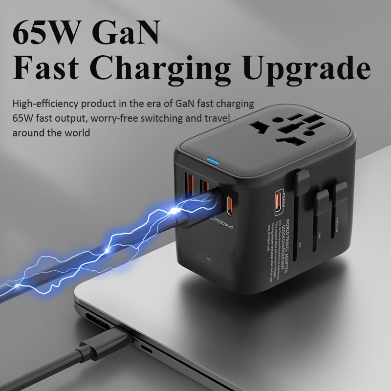 65W GaN Fast Charger Type-C Travel Adapter Compatible with US UK EU AU Standards