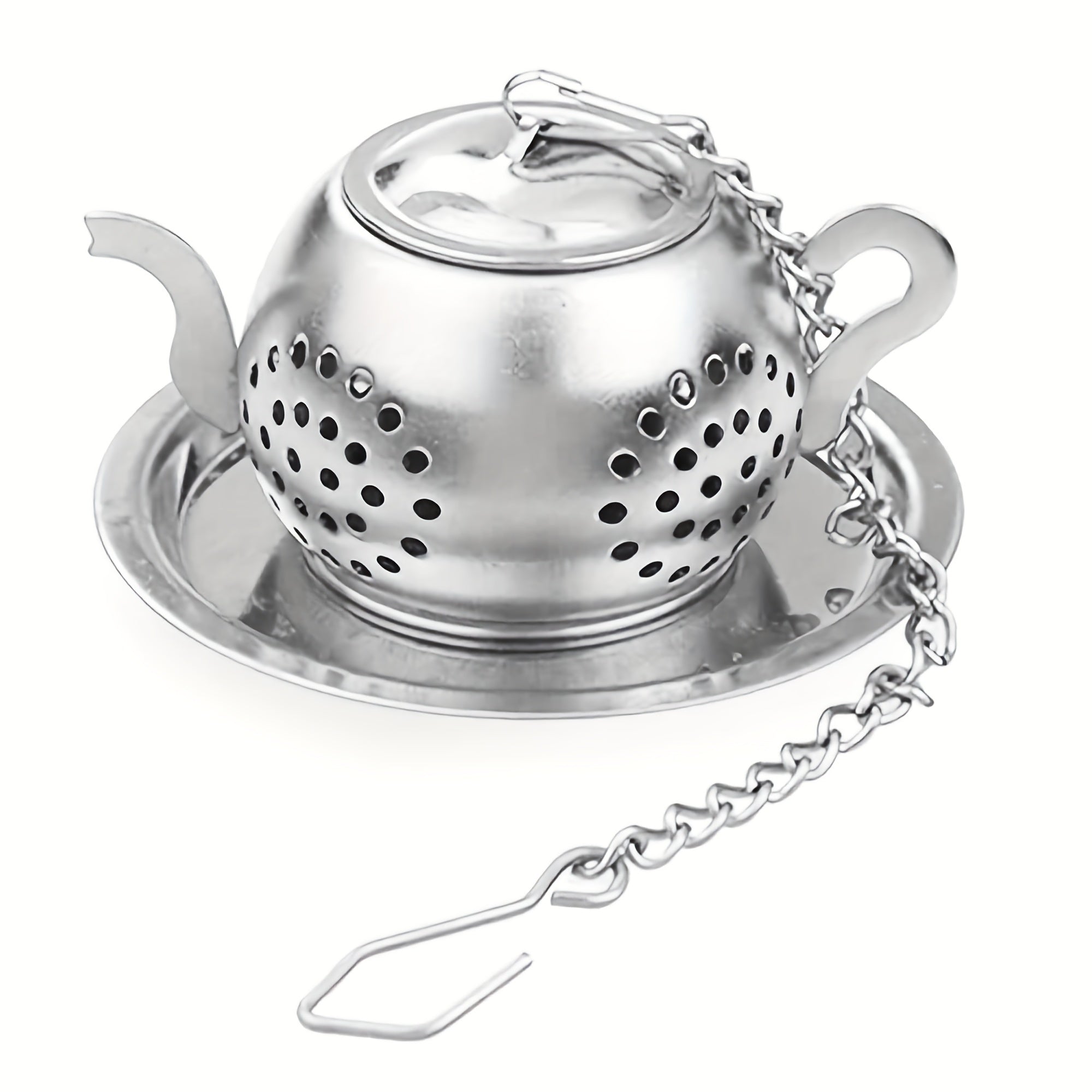 Stainless Steel Teapot-Shaped Tea Infuser with Saucer, Fine Mesh Filter, Reusable