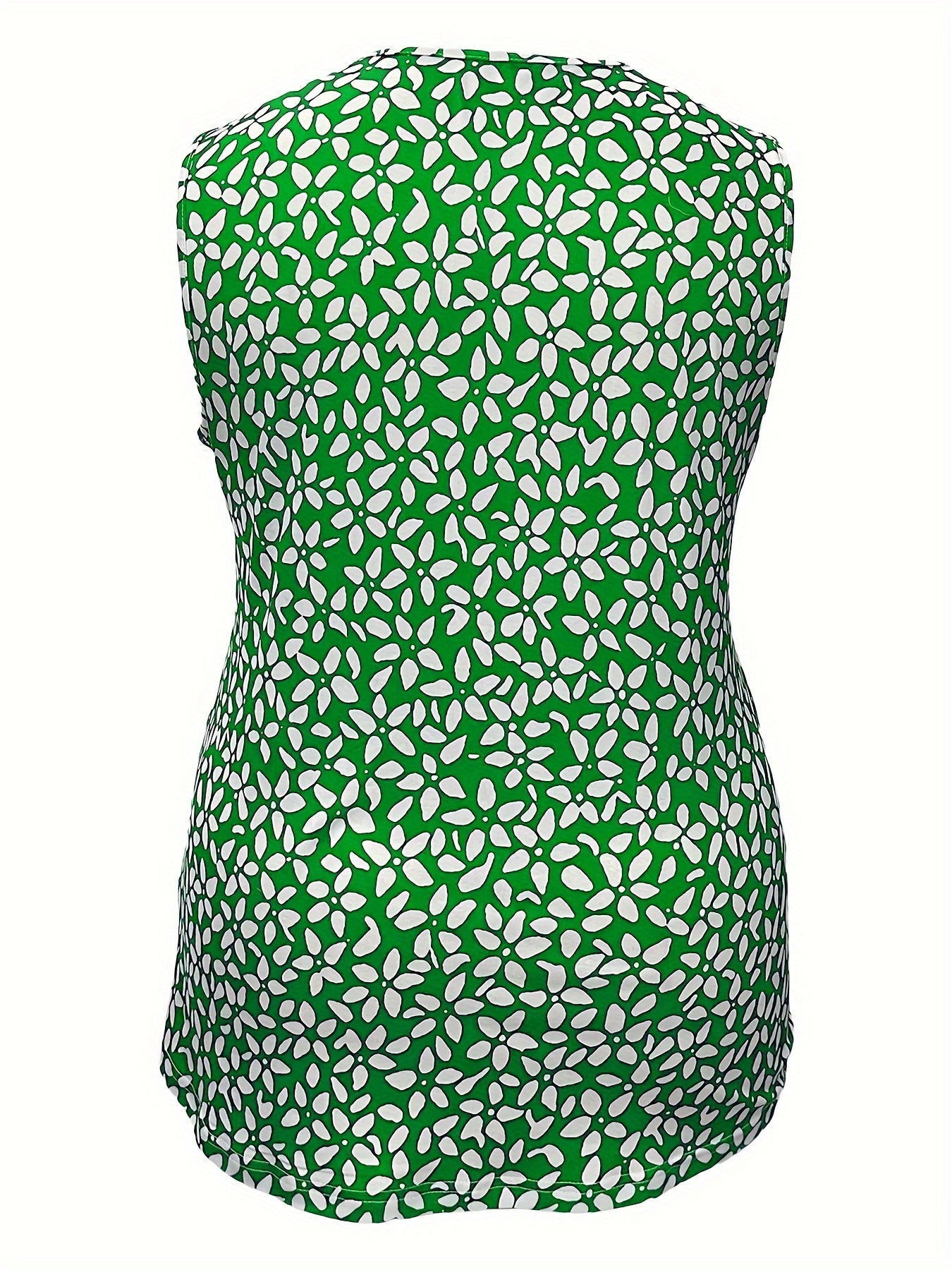 Women's V-Neck Sleeveless Tank Top Green White Floral Breathable Fabric