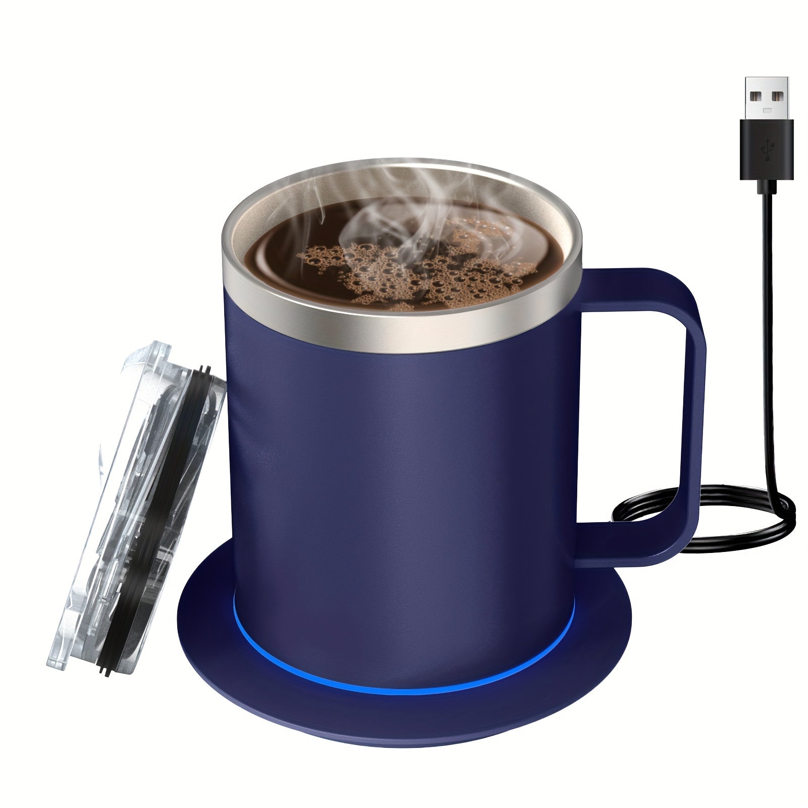 Electric Coffee Mug Warmer Set with Heating Base and Lid for Desk