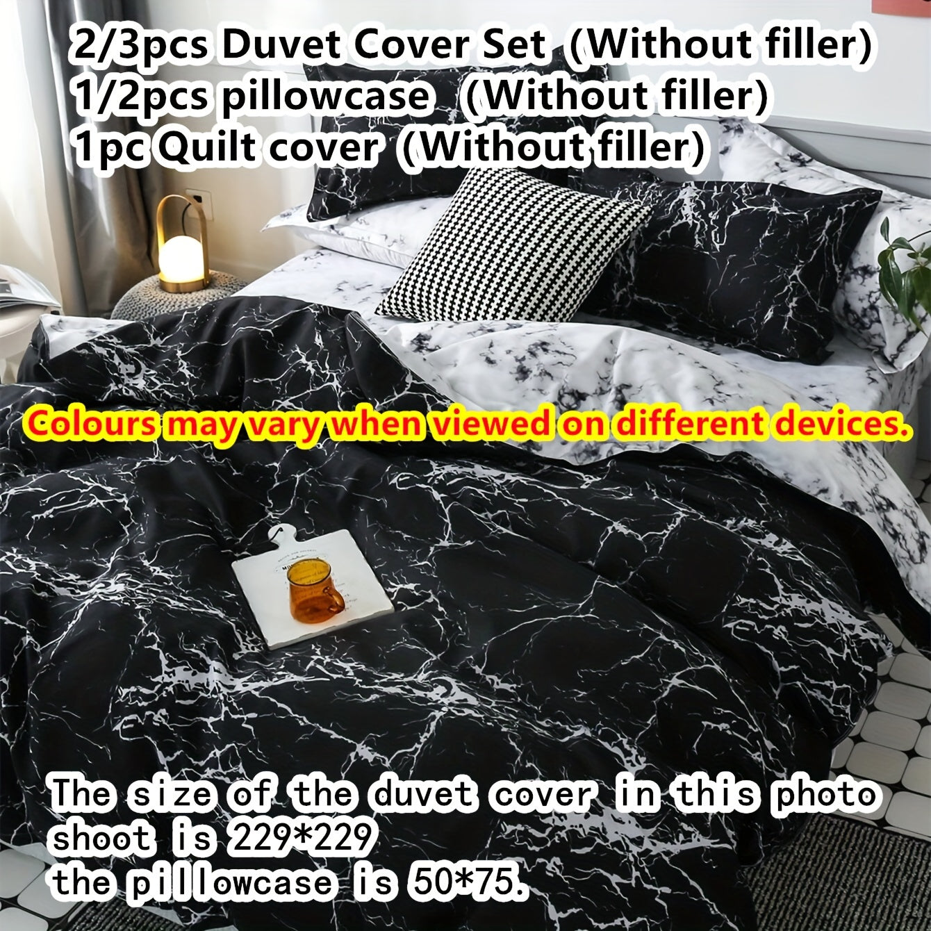 Black Marble Duvet Cover Set with Pillow Cases Soft Bedding 2 or 3 Pieces