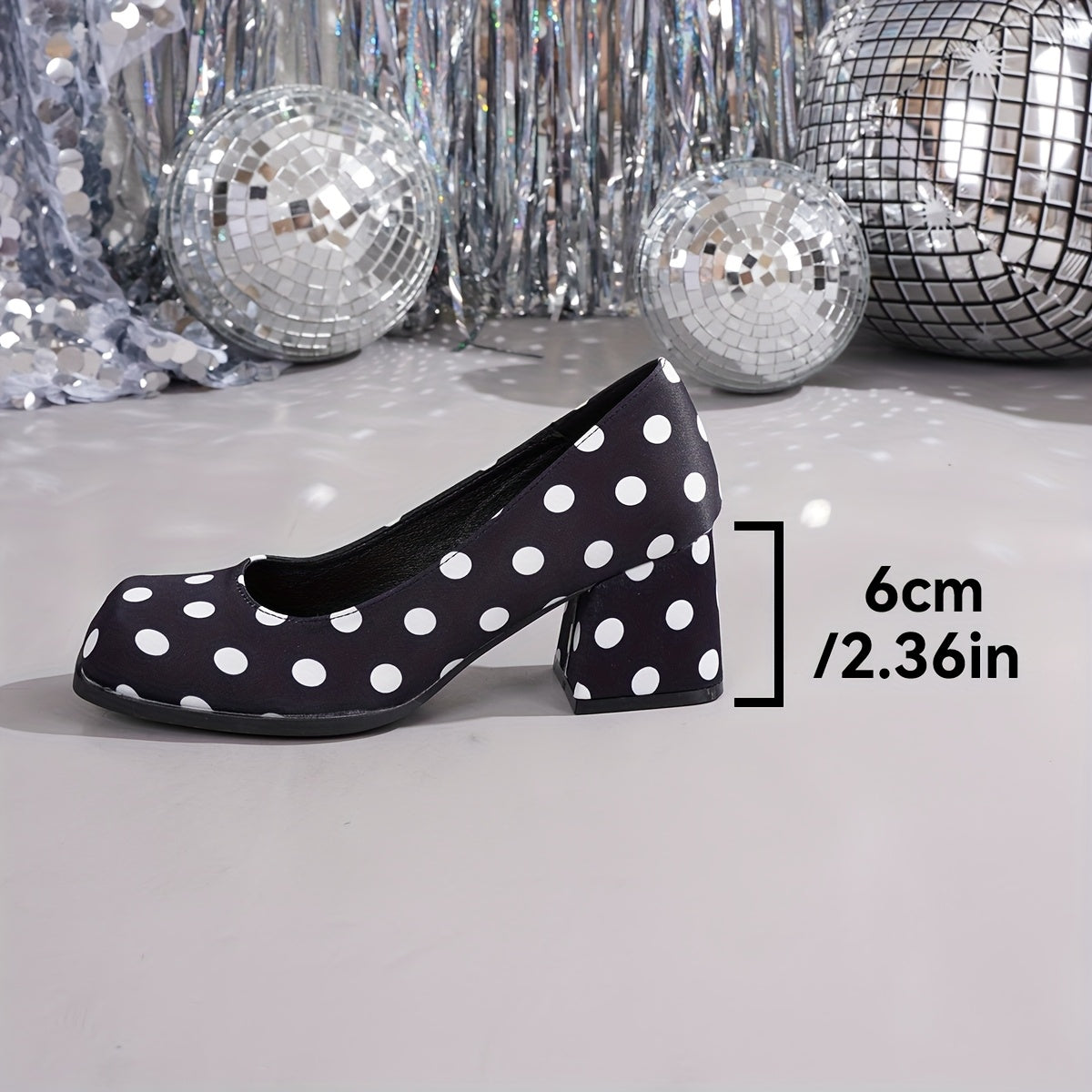 Women High Heel Polka Dot Pumps Square Toe Block Heel All-Season Comfort