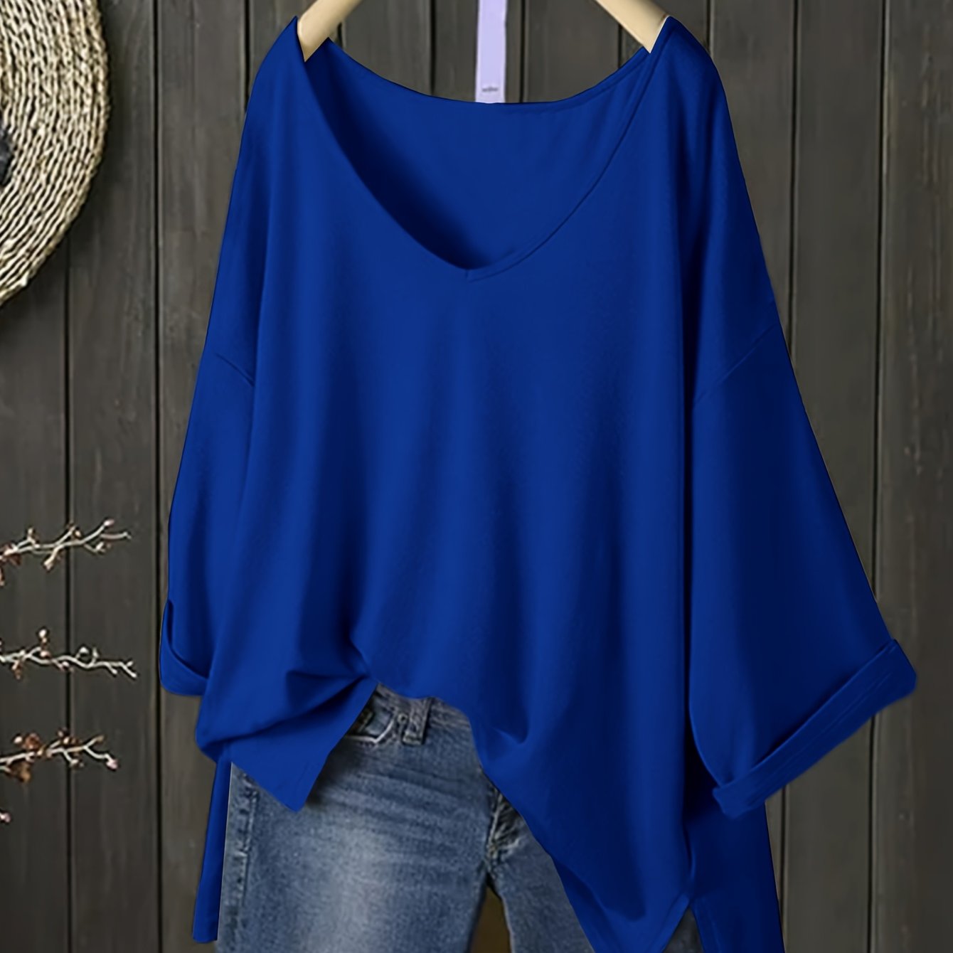 Women's V-Neck Knit T-Shirt Solid Color Polyester Slight Stretch All Seasons