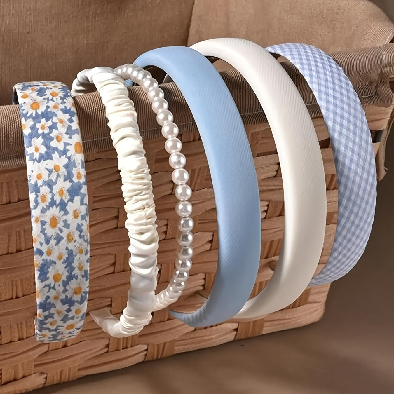 Set of 6 Women's Wide Brim Headbands with Faux Pearl Decoration and Trendy Style