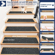 15 Pack Non-Slip Carpet Stair Treads for Wood Steps Indoor Washable Reusable