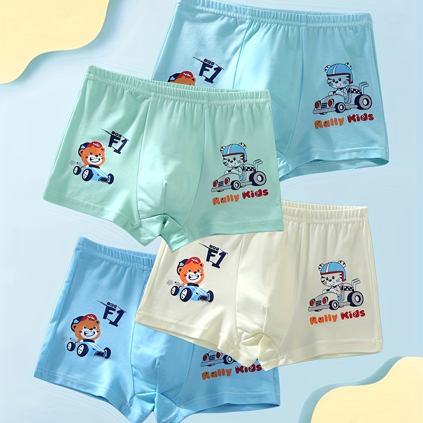 4-Pack Boys' Cartoon Racing Pattern Boxer Briefs Breathable Polyester Knit Active Underwear